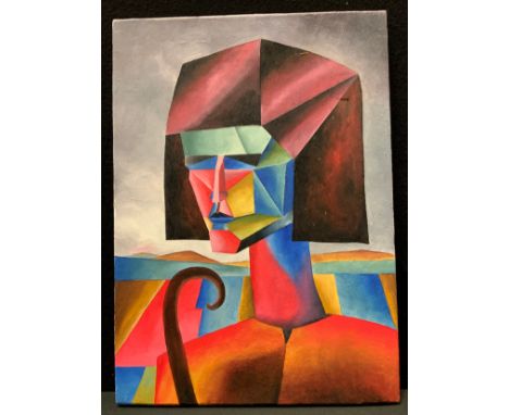 Constructivist school type portrait, A Russian Shepherd, oil on canvas, 35.5cm x 25.5cm. 