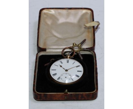 A George V 18ct gold open face pocket watch, white enamel dial, bold Roman numerals, subsidiary seconds, key wind movement, s