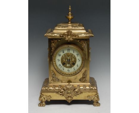 A 19th century French gilt-brass mantel clock, in the Renaissance Revival taste, 9.5cm ivorine chapter ring inscribed with Ar