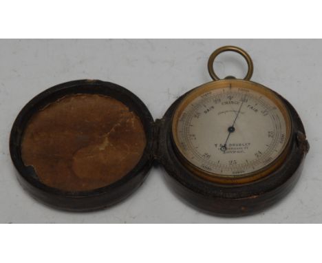A Victorian lacquered gilt brass pocket barometer, by T. &amp; H. Doublet, 11, Moorgate St., London, 4.2cm silvered register,