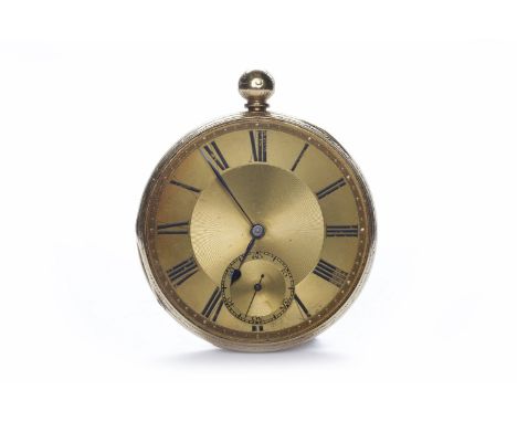 VICTORIAN EIGHTEEN CARAT GOLD OPEN FACE KEY WIND POCKET WATCHthe round gold coloured dial with Roman numerals in black, with 