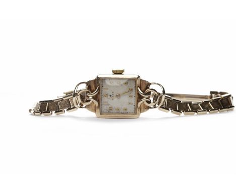 LADY'S ROLEX NINE CARAT GOLD MANUAL WIND WRIST WATCHsigned movement 15 rubis movement, , the square white dial with applied g