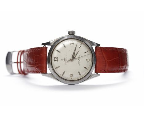 GENTLEMAN'S TUDOR OYSTERTHIN 21 RUBIES SHOCK RESISTING STAINLESS STEEL MANUAL WIND WRIST WATCHthe round silver dial with appl