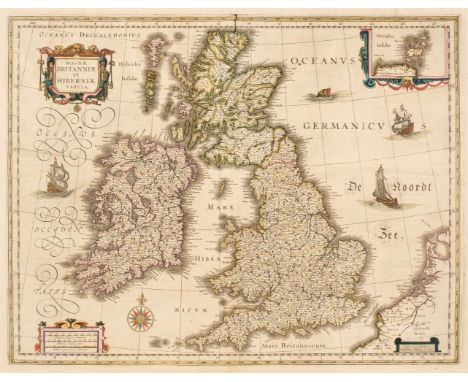 British Isles. Blaeu Willem J.), Magnae Britanniae et Hiberniae Tabula, Amsterdam circa 1648, engraved map with contemporary 
