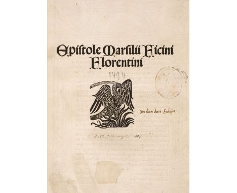  Ficino (Marsilio). Epistole Marsilii Ficini Florentini, Venice: Matteo Capcasa for Hieronymus Blondus, 1st edition, 11 March