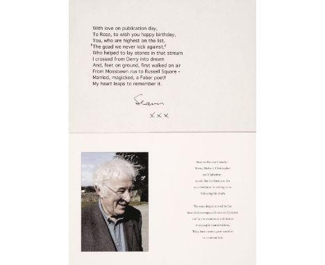 * Heaney (Seamus, 1939-2013). Typed Letter Signed, 'Seamus', Dublin, 13 March 1995, to Rosemary [Goad] thanking her very much