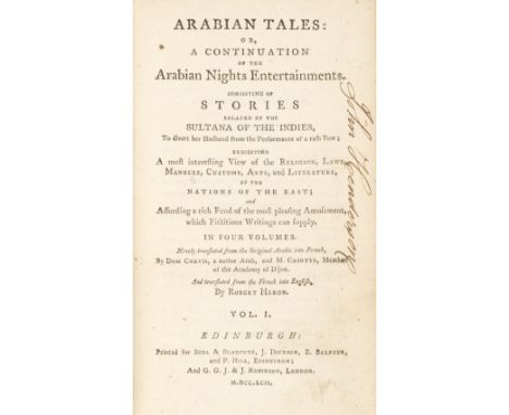 Heron (Robert, translator). Arabian Tales: or, a continuation of the Arabian Nights Entertainments. Consisting of stories rel