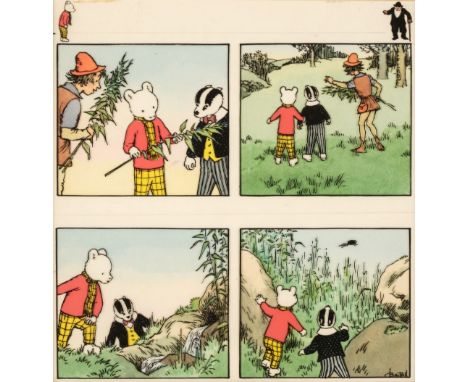 * Bestall (Alfred Edmeades, 1892-1986). Rupert the Bear, storyboard, watercolour scenes with acetate outline overlay, four sm