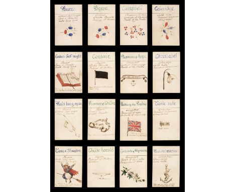 * Manuscript playing cards. Poets card game, circa 1860s, a complete deck of 52 manuscript playing cards, comprising 13 sets 