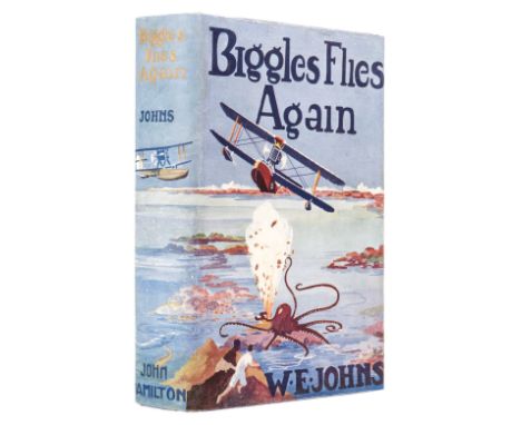 Johns (W.E). Biggles Flies Again, London: John Hamilton, [circa 1936], colour frontispiece, 4 black and white illustrations, 