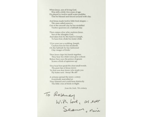 * Heaney (Seamus, 1939-2013). Christmas card, privately printed for the author by Peter Fallon/The Gallery Press, 1996, folde