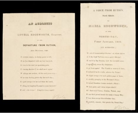 [Edgeworth, Maria]. A Voice From Ruthin, North Wales, to Maria Edgeworth, on her Birth-Day, First January, 1840. (An Acrostic