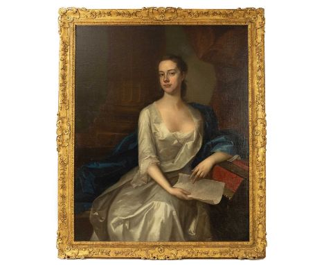 Circle of Jonathan Richardson (1667-1745)Portrait of a Ladythree-quarter length, seated, at a pianofortebefore a classical co