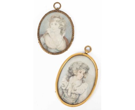 English School, 18th CenturyPortrait Miniature of Mrs Fitzherberthalf-length, wearing a white dresswatercolour on ivory8.5cm 