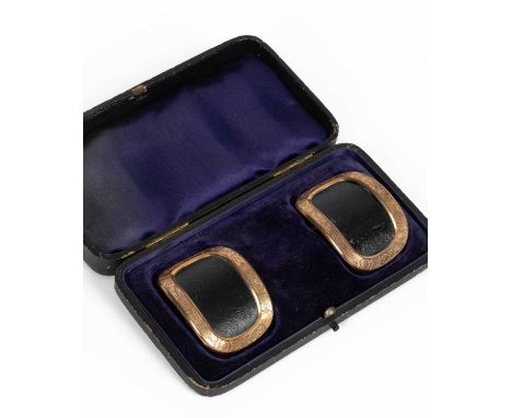 A pair of antique shoe buckles with gilded Scottish thistle design, boxed, 7cm wide each