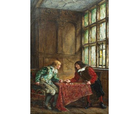 Frank Moss Bennett (1874–1952)Elizabethan Interiorwith two men playing dicesigned and dated lower left 1923oil on canvas35.6c