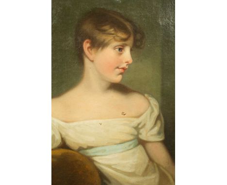 Circle of Hugh Douglas Hamilton (circa 1739-1808)Portrait of a Young Ladyhead and shoulders, seated on a chaise longueoil on 