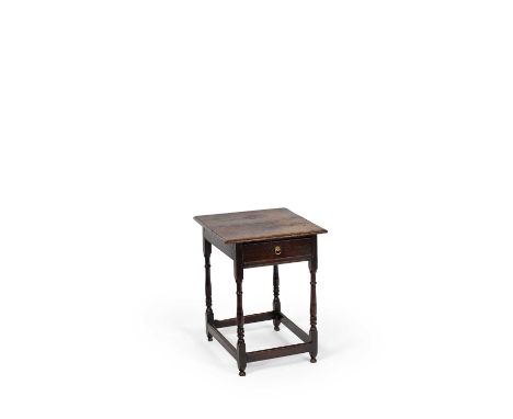 A small Queen Anne oak side table of unusually deep proportions, fitted with a single frieze drawer, 53cm wide, 53cm deep, 69