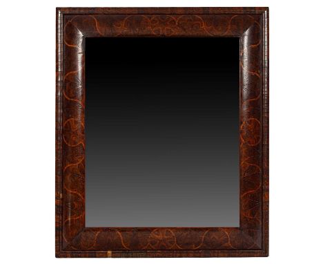 A large William &amp; Mary style oyster and inlaid cushion frame mirror, 112cm x 95cmH W KeilVery good overall condition and 