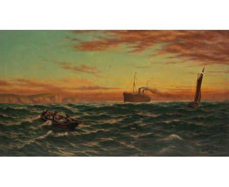 Sydney F Cook (20th Century)Seascape at Duskwith rowing boat to the foregroundsigned and dated lower right 1918oil on canvas3