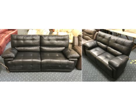 ASHLEY MANOR 3 SEATER POWER RECLINER &amp; 2 SEATER SOFA - BLACK LEATHER