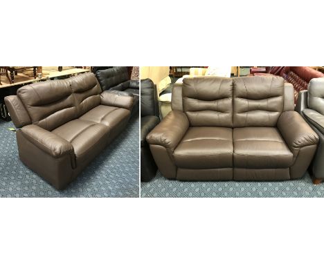 BROWN LEATHER ASHLEY MANOR 3 &amp; 2 SEATER SOFA