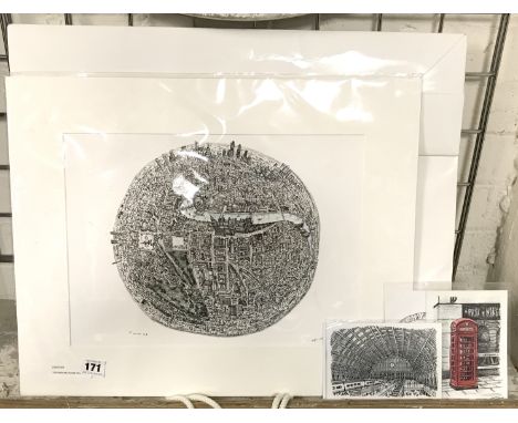 STEPHEN WILTSHIRE PRINT OF THE THAMES - FISH EYE VIEW - 37 CMS X 27 CMS