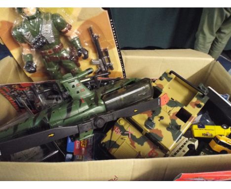 A Box of Loose Toys to Include Army Vehicles, Die Cast Toys, Figures Etc. 