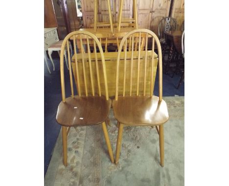 A 1970's/80's Drop Leaf Table and Two Ercol Style Dining Chairs. 