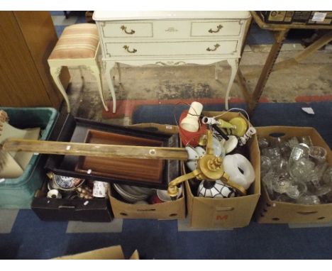 Six Boxes of Sundries to Include Glassware Table Lamps Lamp Shades Etc. 