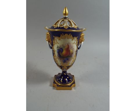 A Royal Worcester Vase and Reticulated Cover Decorated with Fruit and Signed R Sebright. Registered Number 428274 Shape Numbe