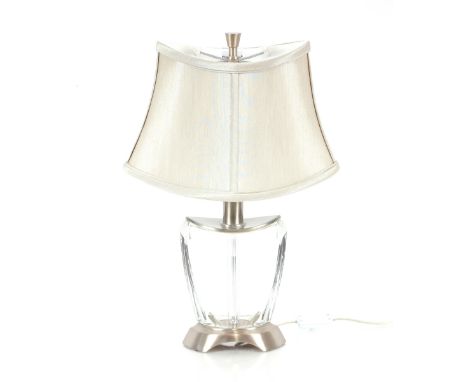 A Waterford glass and metal mounted table lamp having silk shade, 50cm high overall