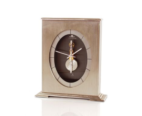 A Jaegar-Le Coultre 1980's 210 baguette metal cased mantel clock, 16cm wide overall x 17cm high
