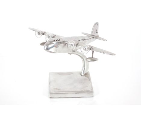 An Art Deco design chrome model of a seaplane, 20cm high, 35cm wide 