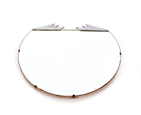 An Art Deco bevel edged wall mirror with chrome mounts, 40cm x 44cm overall