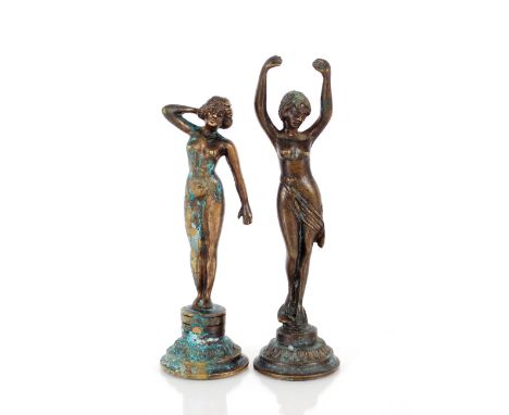 Two Art Deco bronze figures of naked ladies, 15cm and 14cm high