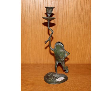A metalware Liberty style frog candlestick, 28cm
