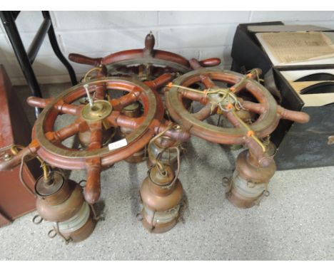 Three ships wheel light fittings copper ships lamps