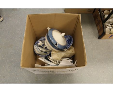 Box of blue and white wares Spode etc