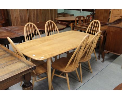 Light Ercol table & 6 chairs
