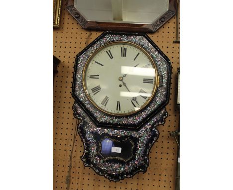 Victorian papier mache & mother of pearl fusee drop dial wall clock