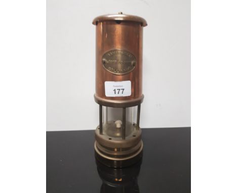 BRASS AND COPPER ASHINGTON COLLIERY MINERS LAMP NO HANDLE
