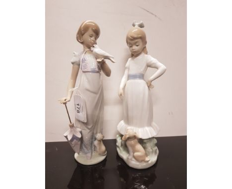 NAO FIGURE OF A GIRL AND PUPPY TOGETHER WITH LLADRO FIGURE 7611 SUMMER STROLL