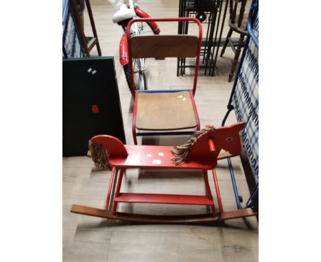 VINTAGE ROCKING HORSE AND CHILDS CHAIR