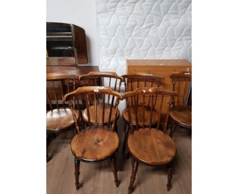 A SET OF 6 STAINED PINE WINDSOR STICK BACK CHAIRS