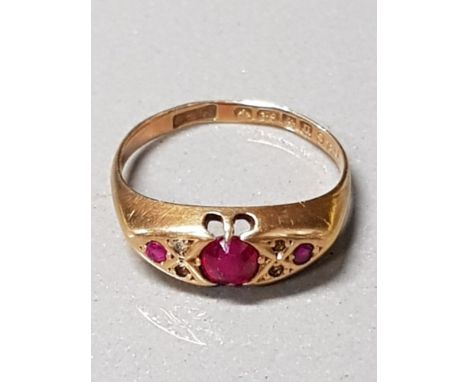 18CT GOLD RUBY AND DIAMOND RING SIZE L 2.1G GROSS WEIGHT