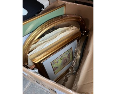 3 signed watercolours, an album of engravings, a gilt frame mirror and a Neo Classical style mirror. 