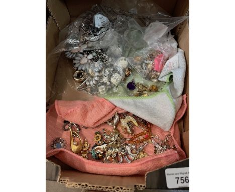 A box containing various items of costume jewellery. 