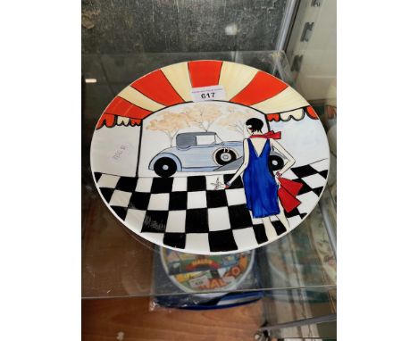 A handpainted Art Deco style plate by Brian Wood Ceramic Artists.Dimension : 22.5 cm diameter.Good condition, no chips, damag