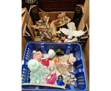 2 boxes of figures including Goebel, Doulton, Moorcroft etc 
